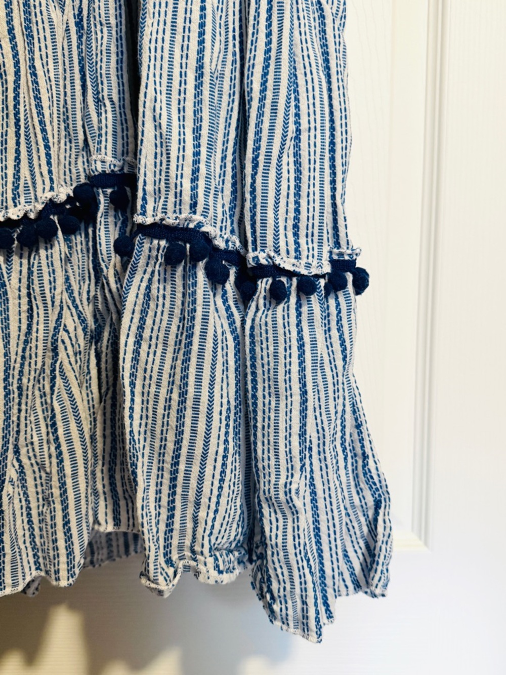 AREA Stars Blue White Striped Tiered Dress Size L Boho Summer Maxi Sundress - Picture 4 of 6